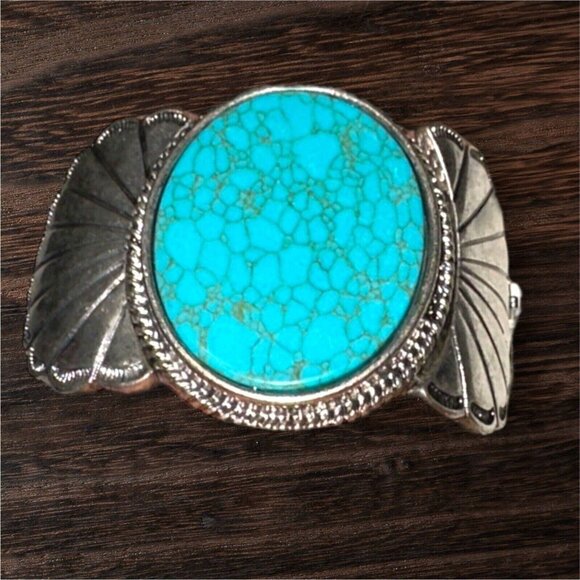 Blue Turquoise Silver Western Southwest Stretch Bracelet Ranch Wear Cowgirl - Picture 14 of 16